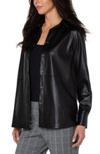 Load image into Gallery viewer, Our seemed shacket is the perfect style for the woman that is chic and trendy. This stunning jacket looks fabulous when paired with denim, trousers or our vegan leather Hannah Faux Leather Flare Crop!