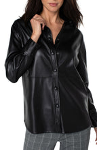 Load image into Gallery viewer, Our seemed shacket is the perfect style for the woman that is chic and trendy. This stunning jacket looks fabulous when paired with denim, trousers or our vegan leather Hannah Faux Leather Flare Crop!