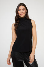 Load image into Gallery viewer, Simply a classic style that can be layered under your favorite jacket or blazer yet, looks stunning on its own. Semi-fitted, our Skylar sleeveless top features a flattering mock neck. Color- Black. Mock neck. Sleeveless. Perfect stretch. Unlined. Fabric-96% Polyester. 4% Spandex.