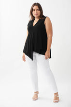 Load image into Gallery viewer, The Zola Black Sleeveless Tunic by Joseph Ribkoff is an ideal style to wear with almost every piece in your closet. This gorgeous tunic is a loose fit with a V-neck design and wrap style handkerchief hemline. With a good deal of stretch, you will feel ultimate comfort each time you wear our Zola.