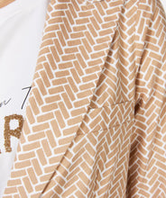 Load image into Gallery viewer, Not your ordinary blazer, this blazer by EsQualo offers a fabulous block print in sand color. Our Sienna has a button closure and a relaxed fit. Wear with a white t-shirt for a casual look or style or dress up with a blouse.