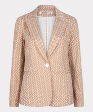 Load image into Gallery viewer, Not your ordinary blazer, this blazer by EsQualo offers a fabulous block print in sand color. Our Sienna has a button closure and a relaxed fit. Wear with a white t-shirt for a casual look or style or dress up with a blouse.