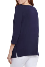 Load image into Gallery viewer, A definite classic, this timeless design has been a must-have over the years for style icons like Audrey Hepburn. Now, modern-day you can be a style icon in your own right when you wear our Nancy top. Wear with your favorite jeans and flats or pair under your favorite jacket for an easy and effortless look that will be fashionable forever. Color- Nautical; Navy. Pop-over boat neck. Relaxed fit. Neckline with inside facing. Three quarter length set-in sleeve.