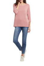 Load image into Gallery viewer, A definite classic, this timeless design has been a must-have over the years for style icons like Audrey Hepburn. Now, modern-day you can be a style icon in your own right when you wear our Stacey top. Wear with your favorite jeans and flats or pair under your favorite jacket for an easy and effortless look that will be fashionable forever. Color- Spice Tea. Pop-over boat neck. Relaxed fit. Neckline with inside facing. Three quarter length set-in sleeve.