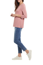 Load image into Gallery viewer, A definite classic, this timeless design has been a must-have over the years for style icons like Audrey Hepburn. Now, modern-day you can be a style icon in your own right when you wear our Stacey top. Wear with your favorite jeans and flats or pair under your favorite jacket for an easy and effortless look that will be fashionable forever. Color- Spice Tea. Pop-over boat neck. Relaxed fit. Neckline with inside facing. Three quarter length set-in sleeve.