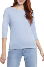 Load image into Gallery viewer, A definite classic, this timeless design has been a must-have over the years for style icons like Audrey Hepburn. Now, modern-day you can be a style icon in your own right when you wear our Oaklyn top. Wear with your favorite jeans and flats or pair under your favorite jacket for an easy and effortless look that will be fashionable forever. Color- Oxford Blue; light blue. Pop-over boat neck. Relaxed fit. Neckline with inside facing.