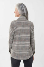 Load image into Gallery viewer, A stunning jacquard knit jacket in beige and black with a dusting of gold thread elevates any look. With brilliantly shining gold buttons, you will be polished and pulled together when you wear this gorgeous style. Perfectly pairs with our KATHERINE KNIT JACQUARD PANT- JOSEPH RIBKOFF 223143. Colors- Beige, black, gold, hints of yellow and dark orange. Shiny gold buttons. Front button closures. Sleeve button closure. Decorative nonfunctional bust pockets.