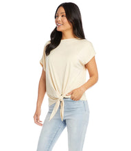 Load image into Gallery viewer, Cinched at the waist for a figure-flattering fit, this jersey-knit top features a sleek boat neckline, drop shoulder sleeves, and stylish tie-front.