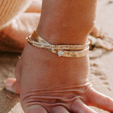 Load image into Gallery viewer, FINAL SALE CAPULET GOLD HERRINGBONE AND HEART BRACELET - JOY DRAVECKY