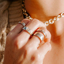 Load image into Gallery viewer, FINAL SALE CAPULET GOLD HERRINGBONE AND HEART RING - JOY DRAVECKY