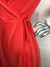 Load image into Gallery viewer, Look absolutely stunning in this vibrant red-orange modal dress by Mimi K. The Willow dress, made of Modal fabric, is lightweight, stretchy, and breathable and doesn't wrinkle easy, making it a travel worthy piece. Willow has a look of a wrap dress but is actually one piece with a tie on the side.