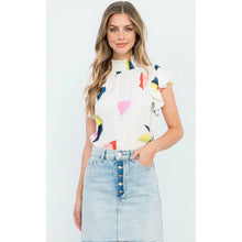 Load image into Gallery viewer, FINAL SALE SAMANTHA ABSTRACT FLUTTER SLEEVE TOP - THML