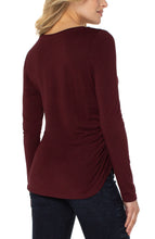 Load image into Gallery viewer, This long sleeve modal knit top features side shirring for a truly flattering fit. This perfect stretch top is easy enough to wear alone or style under your favorite jacket or cardigan.