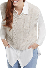 Load image into Gallery viewer, Put a little prep in your step with this stylish sweater vest. We love the modern cropped length, classic crewneck, ribbed hem and collar, and super soft cotton-blend yarn that offers all-day comfort. Color- Ecru Marl. Pop-over crewneck Relaxed fit Cropped length Ribbed hem, collar, and armholes Cotton-blend yarn