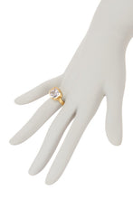 Load image into Gallery viewer, Sparkle galore describes this fabulous square cut cubic zirconia ring. A brilliant gold band with a unique finish, adds to the beauty. A ring for all occasions, this statement piece will definitely get noticed!