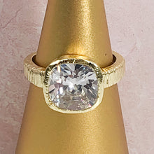 Load image into Gallery viewer, Sparkle galore describes this fabulous square cut cubic zirconia ring. A brilliant gold band with a unique finish, adds to the beauty. A ring for all occasions, this statement piece will definitely get noticed!