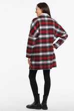 Load image into Gallery viewer, Stylish outerwear can instantly elevate any outfit and this coat is the perfect proof! We love this soft plaid fabric and bold colors along with the classic double-breasted cut, lapel collar, drop shoulder sleeves, and front patch pockets. The stunning poppy red color in a plaid pattern really pops and will have you standing out in a crowd! Color- Poppy red, white and black. Double-breasted button front with lapel collar. Relaxed fit. Front patch pockets. Yarn dye plaid.