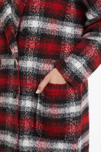 Load image into Gallery viewer, Stylish outerwear can instantly elevate any outfit and this coat is the perfect proof! We love this soft plaid fabric and bold colors along with the classic double-breasted cut, lapel collar, drop shoulder sleeves, and front patch pockets. The stunning poppy red color in a plaid pattern really pops and will have you standing out in a crowd! Color- Poppy red, white and black. Double-breasted button front with lapel collar. Relaxed fit. Front patch pockets. Yarn dye plaid.