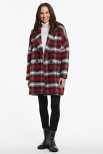 Load image into Gallery viewer, Stylish outerwear can instantly elevate any outfit and this coat is the perfect proof! We love this soft plaid fabric and bold colors along with the classic double-breasted cut, lapel collar, drop shoulder sleeves, and front patch pockets. The stunning poppy red color in a plaid pattern really pops and will have you standing out in a crowd! Color- Poppy red, white and black. Double-breasted button front with lapel collar. Relaxed fit. Front patch pockets. Yarn dye plaid.