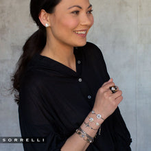 Load image into Gallery viewer, Our Dua Slider bracelet is a sparkling statement piece with a uniquely beautiful design. Glistening halo crystals connect on a delicate adjustable slider chain.