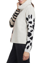 Load image into Gallery viewer, How uniquely beautiful is our Claire cowl neck sweater with its dusty lilac color block and mixed animal prints. This sweater is so very soft and cozy warm. You definitely will stand out fashionably in a crowd when you wear this gorgeous sweater! Color-Dusty lilac, black and white. Cowl neckline. Long sleeves. Luxuriously soft. Contrast print sleeves. Slightly cropped fit. Boxy fit.