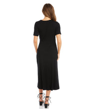 Load image into Gallery viewer, Simply elegant and classy is our Alicia Faux Wrap Midi Dress by Karen Kane. A perfect evening-ready midi dress is designed and made from fluid jersey-knit fabric that offers an eye-appealing draping. A side-slit on the left side offers an even greater interest in this gorgeous midi dress.