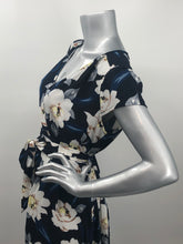 Load image into Gallery viewer, Simply stunning is this gorgeous floral pattern high-low dress with a wrap look. A gorgeous polyester fabric drapes beautifully and creates a lovely silhouette. A figure flattering dress, our Mia is a perfect dress for your memorable events.