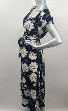 Load image into Gallery viewer, Simply stunning is this gorgeous floral pattern high-low dress with a wrap look. A gorgeous polyester fabric drapes beautifully and creates a lovely silhouette. A figure flattering dress, our Mia is a perfect dress for your memorable events.