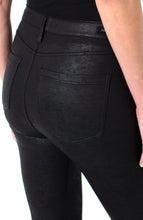 Load image into Gallery viewer, The signature Madonna legging in a black coated knit offers a classic look with a bit of edge with its subtle shine! Unique and classy, these leggings will look stunning paired with any top. Incredible comfort, the Madonna legging fits true to size, stretches with every movement but has fabulous recovery and does not end up bagging. Stand out in a crowd with these attention-grabbing leggings! You will not be disappointed! Color- Black. 29'' Inseam. Hi-rise.