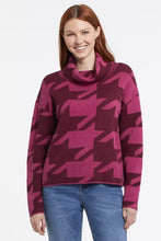 Load image into Gallery viewer, A cozy sweater is a must-have for cool weather, and we're currently obsessed with this playful printed double-knit style. A slightly cropped length, boxy fit, and draped cowl neckline have us excited to add this to our regular wardrobe rotation. Color-Rubywine. Pop-over cowl neck. Boxy fit. Drop shoulder. Slightly cropped length.