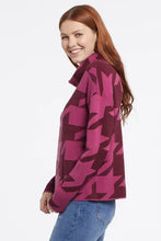 Load image into Gallery viewer, A cozy sweater is a must-have for cool weather, and we're currently obsessed with this playful printed double-knit style. A slightly cropped length, boxy fit, and draped cowl neckline have us excited to add this to our regular wardrobe rotation. Color-Rubywine. Pop-over cowl neck. Boxy fit. Drop shoulder. Slightly cropped length.