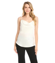 Load image into Gallery viewer, Cut from luxurious vintage heavy satin, this top is detailed with an alluring draped neckline. The perfect layering piece - soft, shimmering, and easy to dress up or down. Color- Choice of red or ivory. Adjustable straps. Lined. Vintage heavy satin.