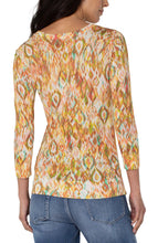 Load image into Gallery viewer, Gorgeous kaleidoscope colors really pop on this easy knit pullover sweater. Just the perfect lightweight sweater to wear all day, you'll find pairing it with a denim jacket or blazer takes it to a whole new level. Color-Kaleidoscope- 3/4 Sleeve. Round neck. Fabric- 88% Rayon.12% Nylon.