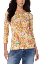 Load image into Gallery viewer, Gorgeous kaleidoscope colors really pop on this easy knit pullover sweater. Just the perfect lightweight sweater to wear all day, you'll find pairing it with a denim jacket or blazer takes it to a whole new level. Color-Kaleidoscope- 3/4 Sleeve. Round neck. Fabric- 88% Rayon.12% Nylon.