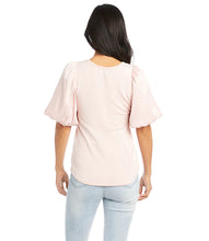 Load image into Gallery viewer, Elevate your everyday look with this gorgeous pale pink ultra-soft french terry top by Karen Kane. Statement puff sleeves made with rich silky satin, create a dramatic effect. Color- Pale pink.
