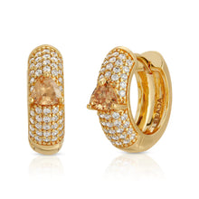 Load image into Gallery viewer, The gorgeous huggies add just the right amount of sparkle to any outfit. The beauty is in the details, with delicate rows of white cubic zirconia that set off the larger champagne cubic zirconia.