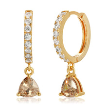 Load image into Gallery viewer, LUCY HUGGIE HOOPS IN WHITE AND CHAMPAGNE CUBIC ZIRCONIA - LEEADA