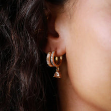 Load image into Gallery viewer, LUCY HUGGIE HOOPS IN WHITE AND CHAMPAGNE CUBIC ZIRCONIA - LEEADA