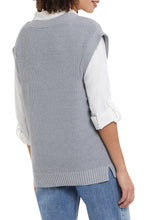 Load image into Gallery viewer, The hottest trend this season is a sweater vest over a long sleeve shirt. Our Silvia sweater vest in grey mix is the perfect style to show off this trend! V-neck, wide band hem and cap sleeve design gives this sweater vest ultimate flair. Layer over our WYLER WHITE ROLL UP SLEEVE SHIRT (pictured) for the perfect trendsetting look! Color- Grey mix. V-neck design. Wide band hem.