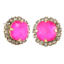 Load image into Gallery viewer, A neon pink crystal takes center stage on this fabulous stud earring. Add a happy, electric pop of color to your day when you accessorize your outfit with our Mega Studs.