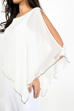 Load image into Gallery viewer, A dazzling top, the Wyllow chiffon is the perfect style to elevate your wardrobe. With a solid bodice and chiffon overlay edged with crystals, this gorgeous top is flattering on all body types. Pair with a fancy evening pant for a special occasion outfit.