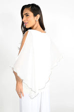 Load image into Gallery viewer, A dazzling top, the Wyllow chiffon is the perfect style to elevate your wardrobe. With a solid bodice and chiffon overlay edged with crystals, this gorgeous top is flattering on all body types. Pair with a fancy evening pant for a special occasion outfit.