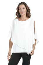 Load image into Gallery viewer, A dazzling top, the Wyllow chiffon is the perfect style to elevate your wardrobe. With a solid bodice and chiffon overlay edged with crystals, this gorgeous top is flattering on all body types. Pair with a fancy evening pant for a special occasion outfit.