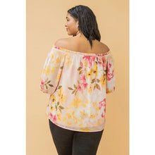 Load image into Gallery viewer, A beautiful off the shoulder neckline enhances the beauty of this top and the detailing is even more spectacular! Ruffled cuffs and front edge as well as front ties give the Gaby an edge that is eye appealing! Wear casually with jeans or dressed up with your favorite bottoms and you will feel like a star in this top!