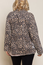 Load image into Gallery viewer, If you are looking for something new with a vintage vibe, our Virginia jacket is the perfect transitional jacket for you. Designed with a relaxed fit, the Virginia jacket has a hidden placket and zipper closure on center front and a great leopard print. Comes with a four-pouch pocket on front with an adjustable strap on the waistband and finished with distressed detail throughout the garment for vintage look. Color-Light brown base with black leopard print. Relaxed fit; no stretch.