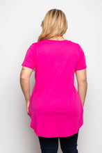 Load image into Gallery viewer, A closet isn't complete without a basic tee! The Lisa white tee is an ideal piece to have on hand when you need a top to place under a jacket, blazer or cardigan. It is also perfect just to wear on its own and with the detailing of side slits, V-neck design and round hem, this tee has an upscale look.