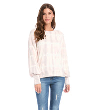 Load image into Gallery viewer, Update your athleisure wardrobe with this ultra-soft fleece knit top patterned in a cloudy tie-dye. It's detailed with billowy blouson sleeves.