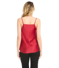 Load image into Gallery viewer, Cut from luxurious vintage heavy satin, this top is detailed with an alluring draped neckline. The perfect layering piece - soft, shimmering, and easy to dress up or down. Color- Choice of red or ivory. Adjustable straps. Lined. Vintage heavy satin.