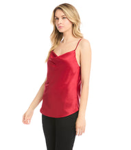 Load image into Gallery viewer, Cut from luxurious vintage heavy satin, this top is detailed with an alluring draped neckline. The perfect layering piece - soft, shimmering, and easy to dress up or down. Color- Choice of red or ivory. Adjustable straps. Lined. Vintage heavy satin.