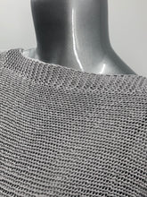Load image into Gallery viewer, A perfect sweater for all year round, as it is not too heavy and not too light, this knit sweater is fashionable and functional. The silver-gray color is so on trend and literally goes with so many different bottoms. As this 3/4 sleeve sweater is not a tight knit, it is slightly see-through. Wear over a bralette, tank or nude bra if preferred.